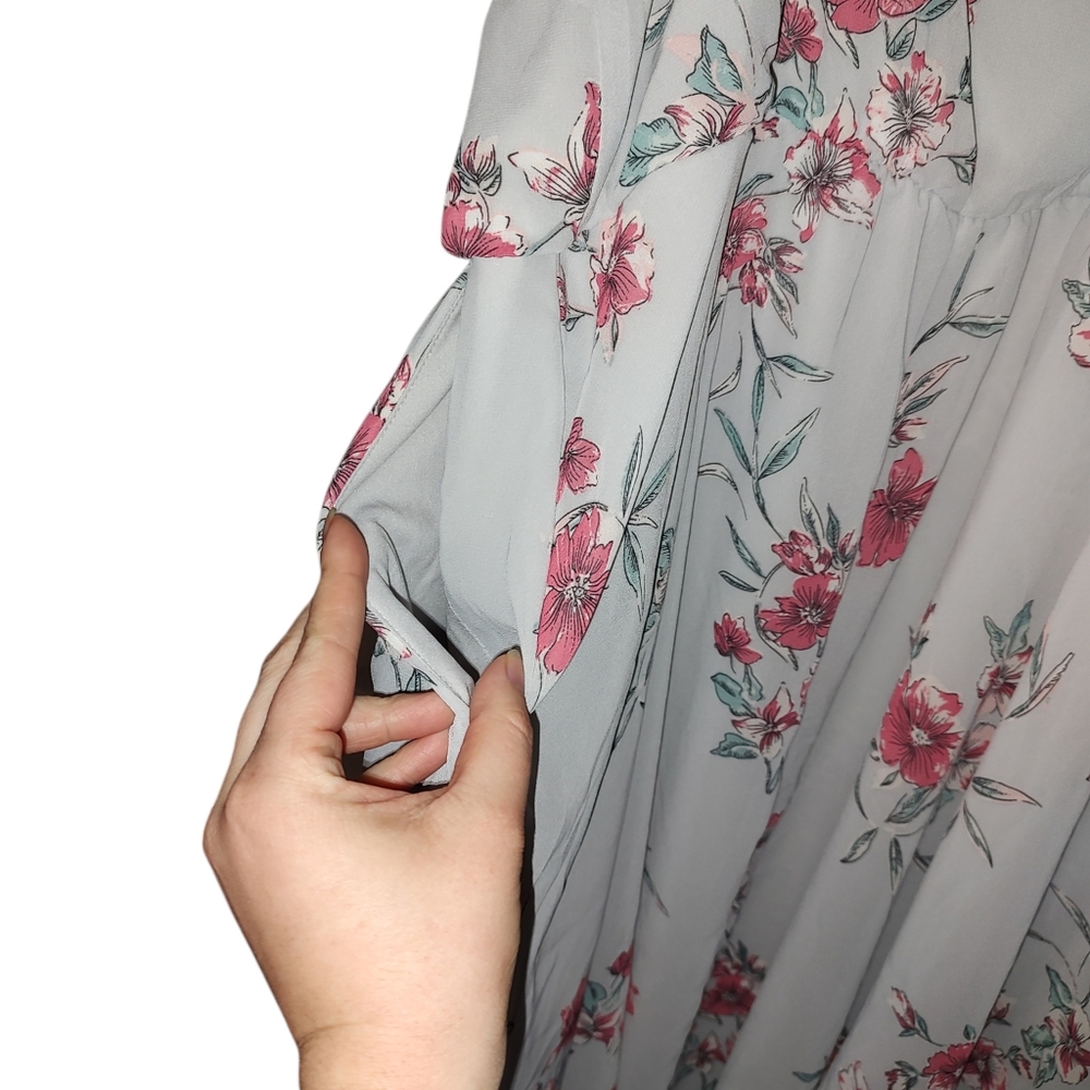 torrid Light Gray Midi Dress with Pink Floral Print - Picture 6 of 6